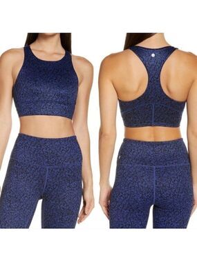 New Zella | Live-In Racerback Bra in Blue Twilight Wave Print